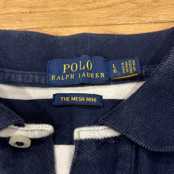 Polo Ralph Lauren The Mesh Mini Dress Women’s Large White Navy Striped Preppy - Picture 5 of 10